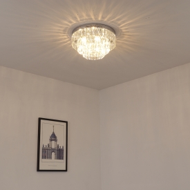 Etelux Round Crystal Ceiling Light Chandelier, Modern Crystal Pendant Lamp, Flush Mount Suspension Light Fixture for Living Room, Bedroom, Dining Room, Indoor use, Restaurant Hotel Villa Hallway