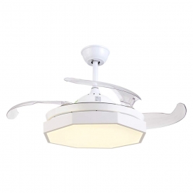 Ceiling Fan Light, Modern Dimmble Ceiling Fan with Light, 107 cm Diameter, 65 W, 4 Retractable Blades, 3 Speeds,White