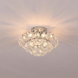 Crystal Chandelier, Mini Crystal Ceiling Light, Flush Mount Chrome Finish Crystal Pendant Lamp for Study Room, Dining Room, Bedroom, Living Room