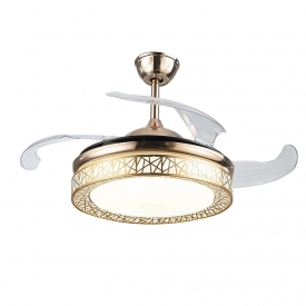 Ceiling Fan Light, Modern Dimmble Ceiling Fan with Light, 107 cm Diameter, 65 W, 4 Retractable Blades, 3 Speeds,Remote control
