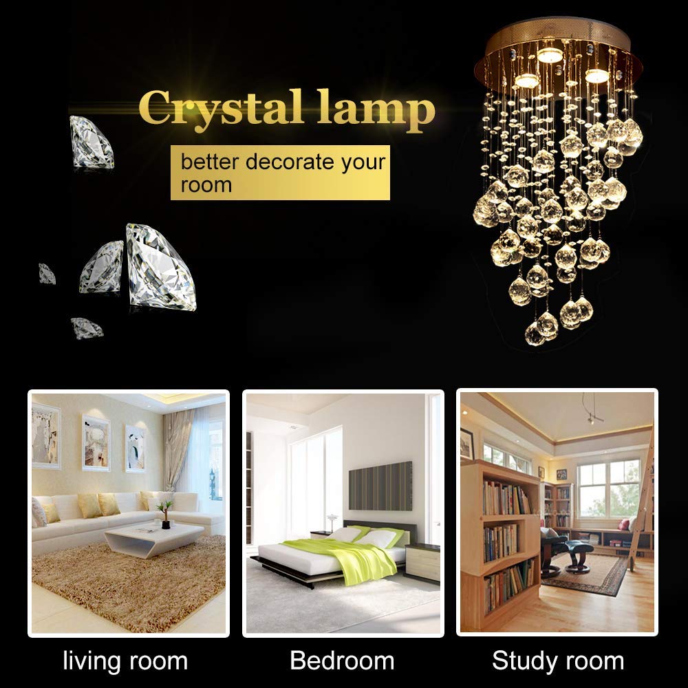Crystal Chandelier Contemporary Ceiling Light CrystalLight Fixture with 3 ighting for Living Room Dining Room Bedroom
